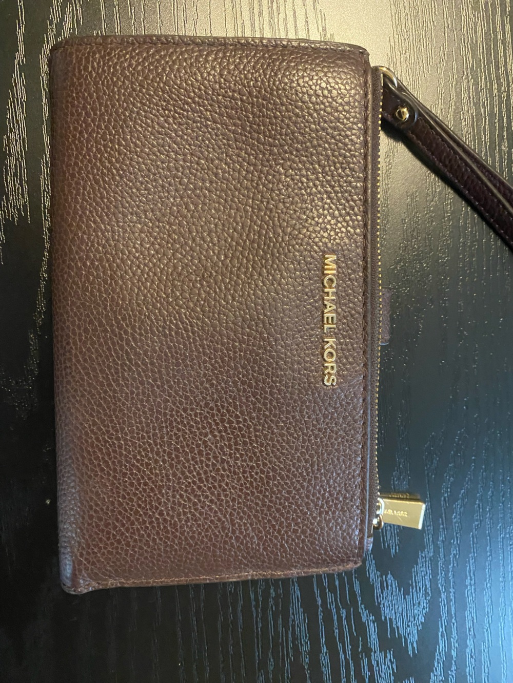 Michael Kors Dark Brown Leather Wristlet Clutch with Gold Tone Hardware - Picture 3 of 8
